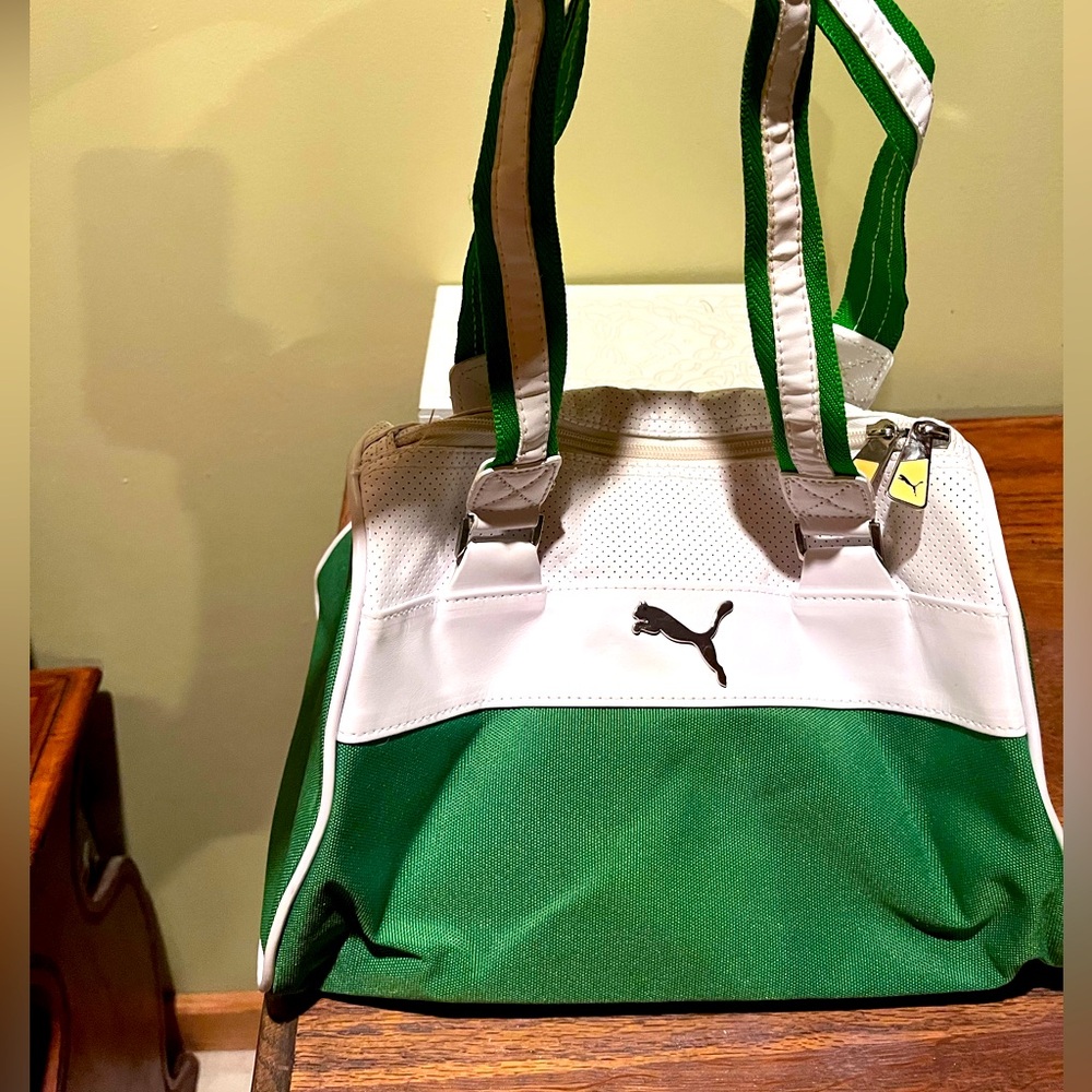 Puma Y2K Dazzle Grip Green Canvas Mini Duffel Bag Handbag Purse Vintage 90s